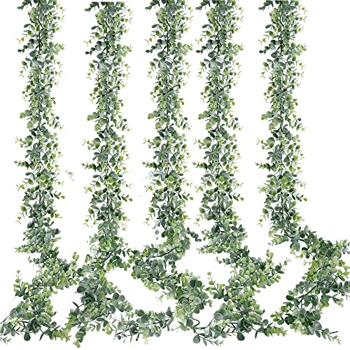 Sggvecsy Artificial Eucalyptus Garland 5 Pack Fake Eucalyptus Greenery Garland Faux Hanging Plants Artificial Vines, 5.6 Feet/Strand for Wedding Backdrop Arch Wall Table Party Outdoor Festival Decor - Image 1