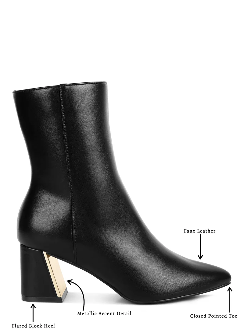 London Rag Black Metallic Accent Heel High Ankle Boots
