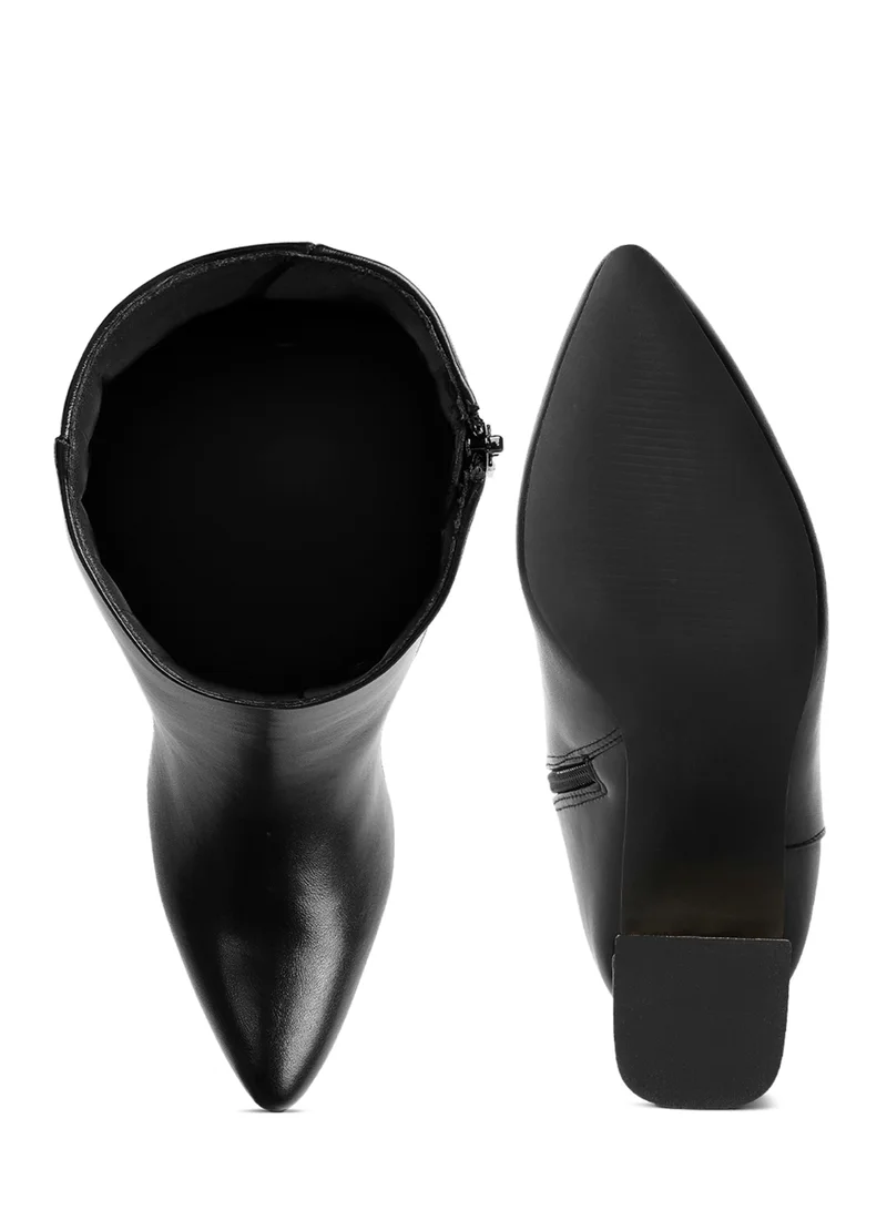 London Rag Black Metallic Accent Heel High Ankle Boots