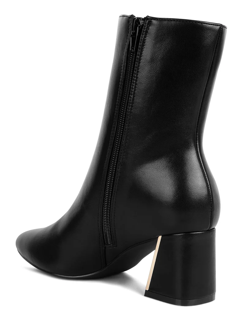 London Rag Black Metallic Accent Heel High Ankle Boots