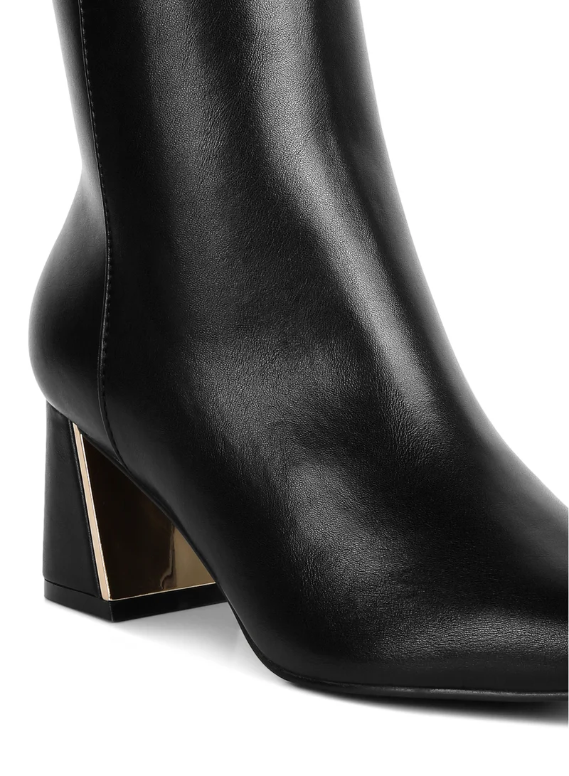 London Rag Black Metallic Accent Heel High Ankle Boots