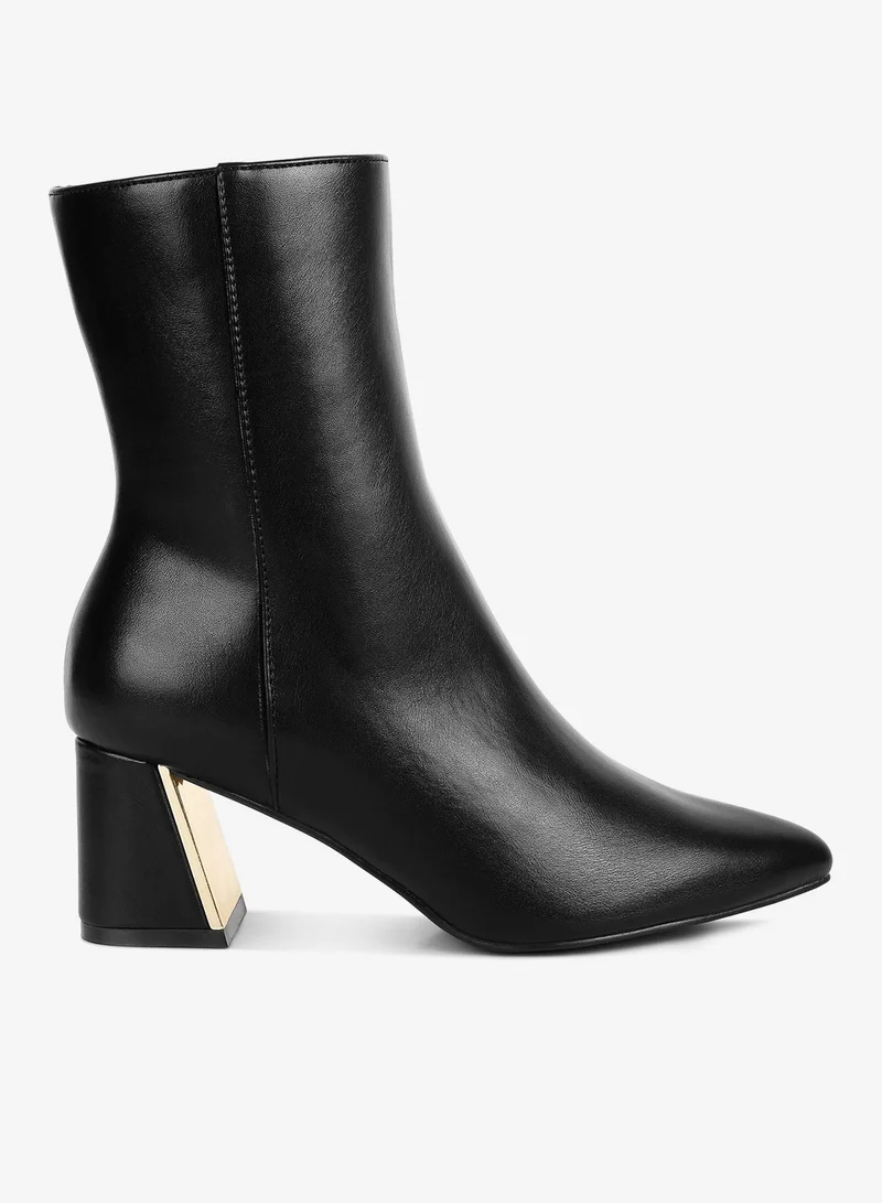 Black Metallic Accent Heel High Ankle Boots