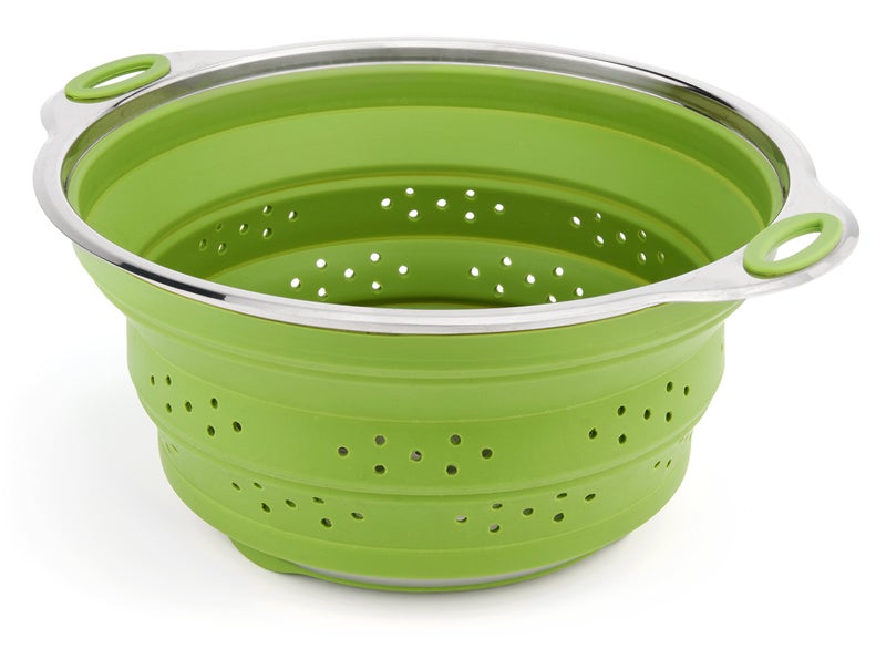 Best Large Collapsible Silicone ColanderStrainer with Stainless Steel Base by Chef Frog