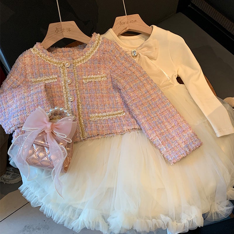Girls Autumn Winter Dress Set with Thickened Vest Xiaoxiangfeng [without velvet] 