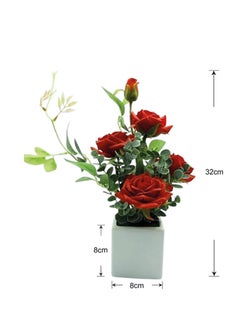 BABAZAM Artificial Rose Flowers With Ceramic Vase Artificial Flowers Decoration For Wedding Office Table Window Living Room Bedroom Party Red 22x8x8cm  - Image 1
