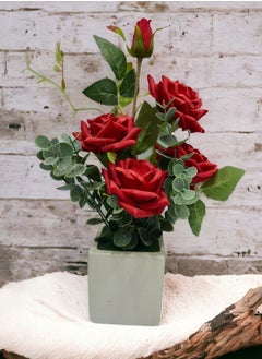 BABAZAM Artificial Rose Flowers With Ceramic Vase Artificial Flowers Decoration For Wedding Office Table Window Living Room Bedroom Party Red 22x8x8cm  - Image 4