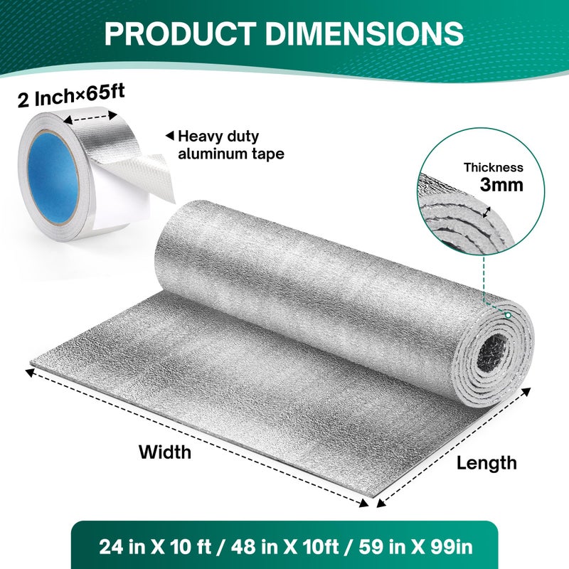 HADOR Reflective Window Film Insulation Roll 24 in X 10 Feet, Foil Aluminum Roll Double-Sided Foam Core, Summer Window Heat Blocker for RV/Skylight Windows - Folded Package - Image 2
