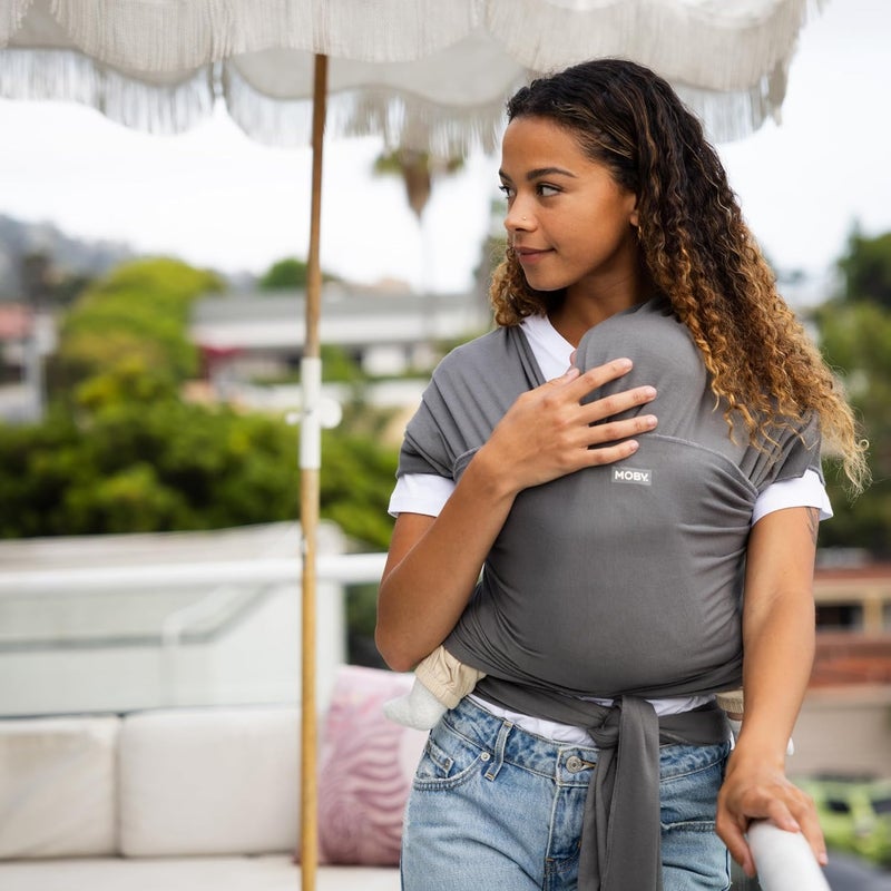 moby Basics Baby Wrap Carrier for Newborns to Toddlers (8-33lbs), Infant Sling Carrier, Lightweight & Hands Free Design, Adjustable for All Body Types (Everyday Gray) - Image 4