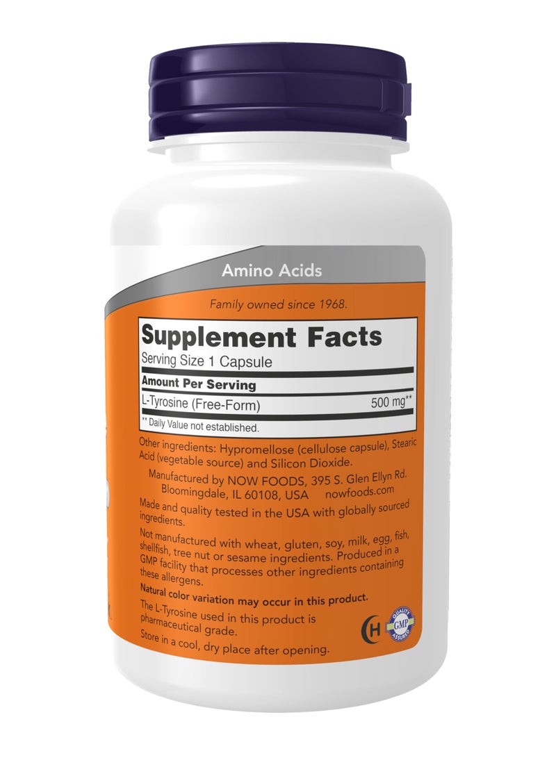 NOW L-Tyrosine 500mg, 120 Capsules, Supports Mental Focus & Mood - Image 2