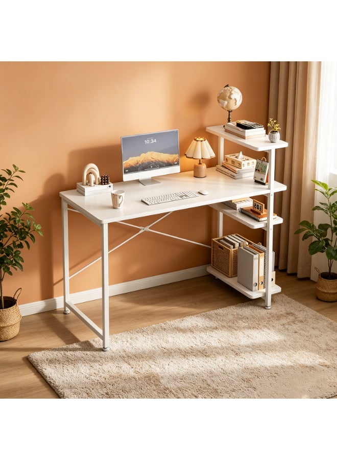 NEWLAN Minimalist Home Office Desk Gaming Desk with 4-Tier Side Shelves, Sturdy and Stable for Bedroom, Living Room & Office. 100*73*45cm - Image 1