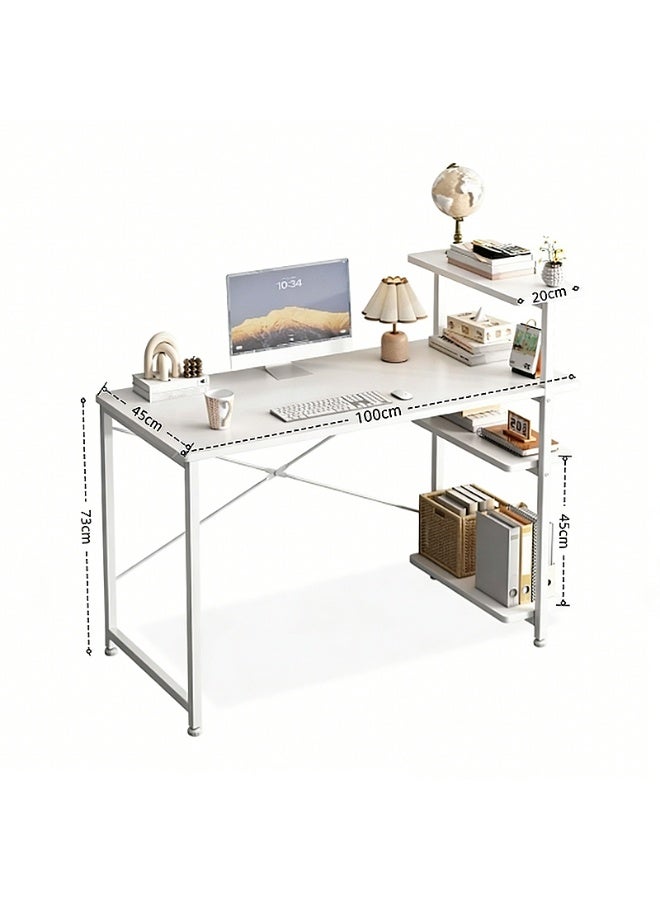 NEWLAN Minimalist Home Office Desk Gaming Desk with 4-Tier Side Shelves, Sturdy and Stable for Bedroom, Living Room & Office. 100*73*45cm - Image 4