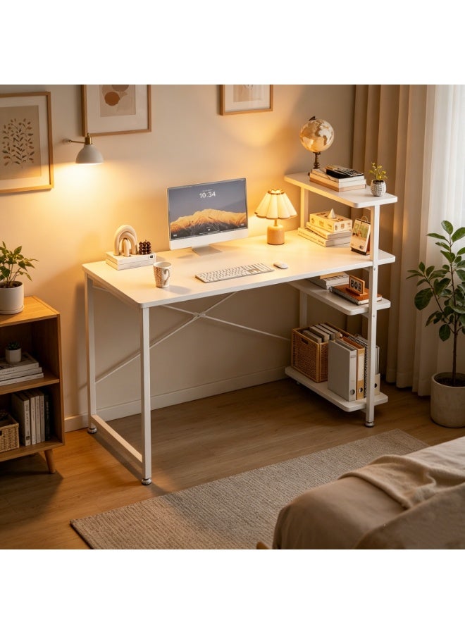 NEWLAN Minimalist Home Office Desk Gaming Desk with 4-Tier Side Shelves, Sturdy and Stable for Bedroom, Living Room & Office. 100*73*45cm - Image 5