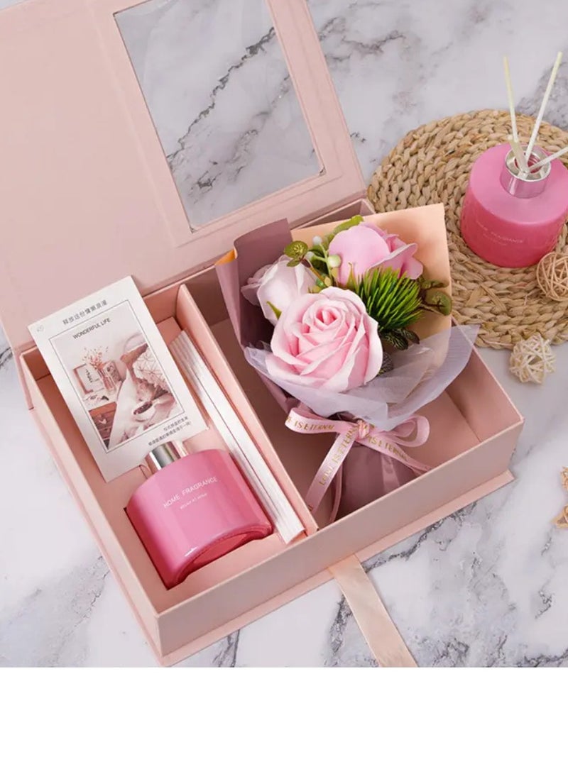 Gifts for Women for Birthday Women's Day Mother's Day,BOUQUET Gifts for Women,A Bottle Of Home Fragrance And Sticks Gift Set for Women With luxurious Box