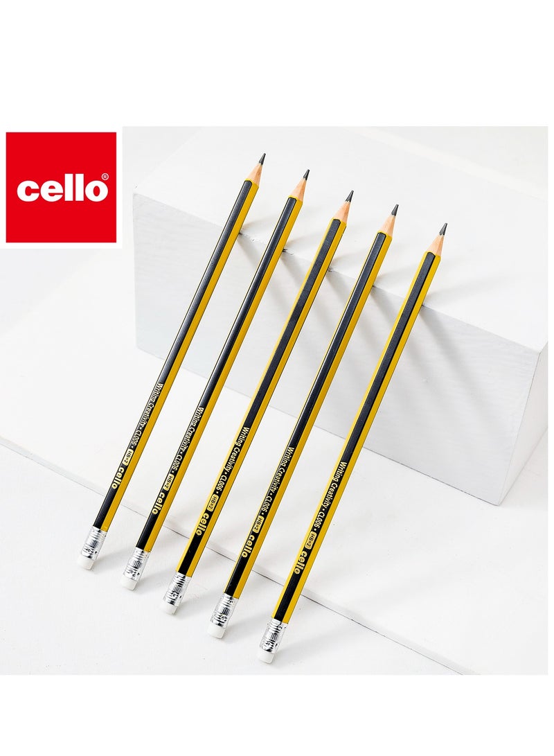 Cello 12 Pcs Wooden HB Pencils, Black Pencil Non Slip Pre-Sharpened Pencil with Eraser Student Writing Drawing Tool for Exams, School, Office, Home Drawing Sketching - Image 2
