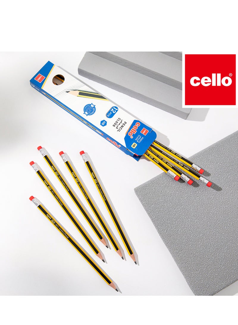 Cello 12 Pcs Wooden HB Pencils, Black Pencil Non Slip Pre-Sharpened Pencil with Eraser Student Writing Drawing Tool for Exams, School, Office, Home Drawing Sketching - Image 4
