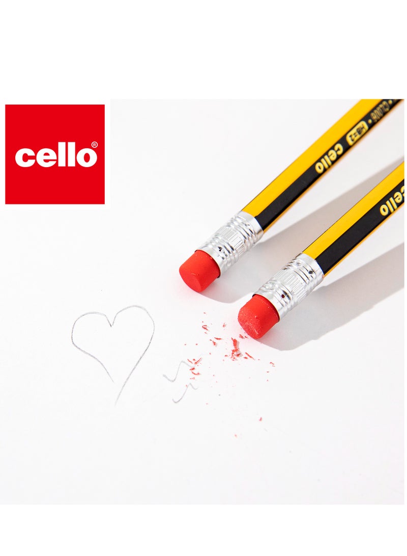 Cello 12 Pcs Wooden HB Pencils, Black Pencil Non Slip Pre-Sharpened Pencil with Eraser Student Writing Drawing Tool for Exams, School, Office, Home Drawing Sketching - Image 3