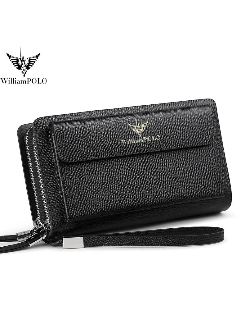 ويليامبولو ويليام بولو حقيبة اليد، كبيرة السعة المحفظة الطويلة، الرجال الجلد حقيبة اليد، رأس تغطية طبقة، الجلد محفظة العملة - Image 2