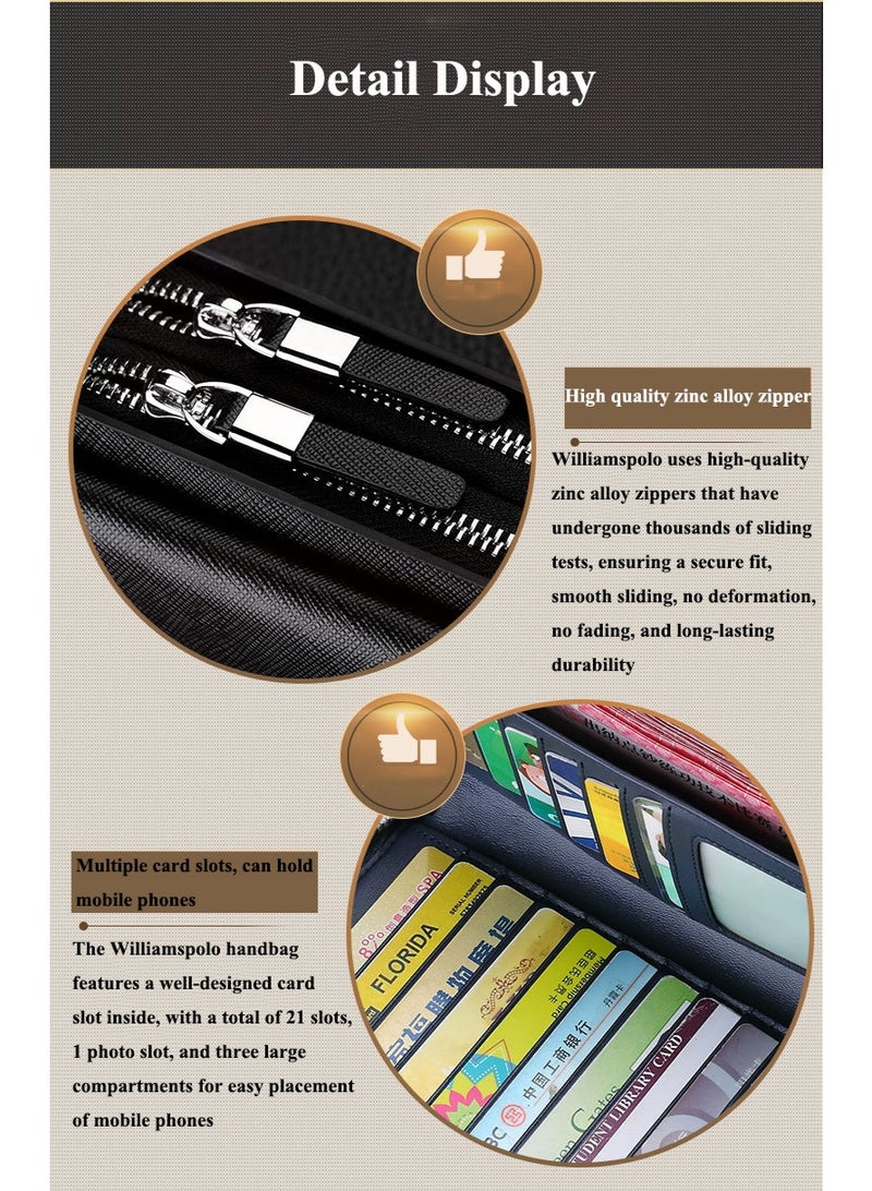 ويليامبولو ويليام بولو حقيبة اليد، كبيرة السعة المحفظة الطويلة، الرجال الجلد حقيبة اليد، رأس تغطية طبقة، الجلد محفظة العملة - Image 4