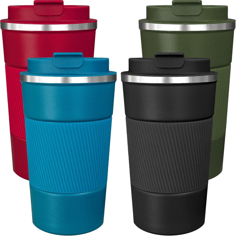 ATZNZIK 4 Pack Insulated Coffee Mug with Lid 17oz Travel Coffee Tumbler Stainless Steel Reusable Coffee Cups Thermal Coffee Mug for Hot and Iced Cold Drinks Multicolor