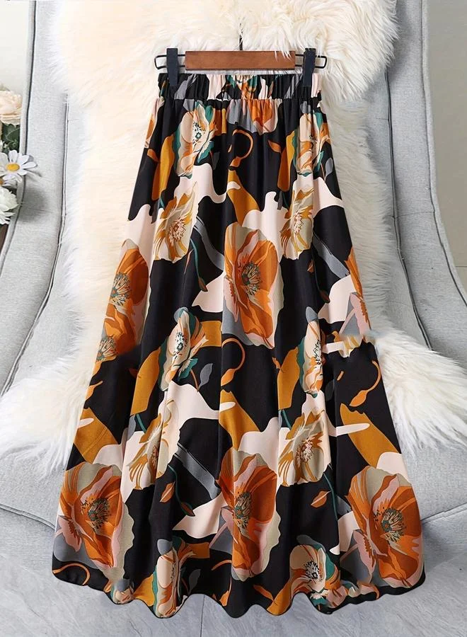 Take Two All Over Print A-Line Midi Skirt