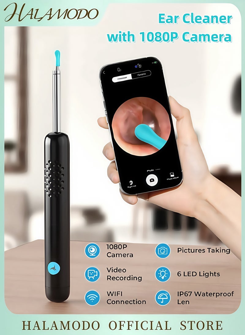 HALAMODO 1080P HD Ear Cleaning Tool with Camera Wireless Otoscope Ear Wax Remover Ear Inspection Kit with LED Light for iOS & Android  - Image 1