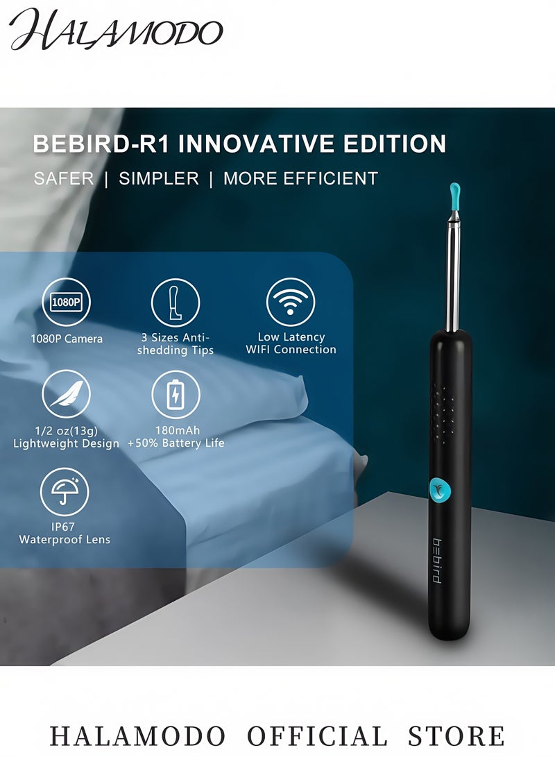 HALAMODO 1080P HD Ear Cleaning Tool with Camera Wireless Otoscope Ear Wax Remover Ear Inspection Kit with LED Light for iOS & Android  - Image 2