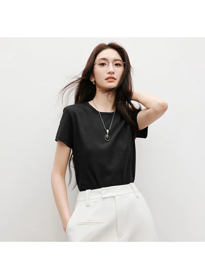 Don't speak Casual Short Sleeve T-shirt Women Summer New Round Neck Slim Fit Basic T-shirt Top White L - Image 4