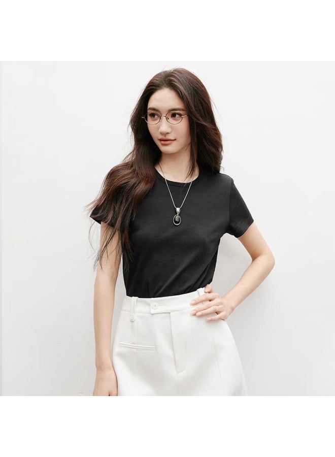 Don't speak Casual Short Sleeve T-shirt Women Summer New Round Neck Slim Fit Basic T-shirt Top White L - Image 5
