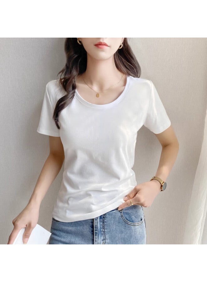 Don't speak Casual Short Sleeve T-shirt Women Summer New Round Neck Slim Fit Basic T-shirt Top White L - Image 1