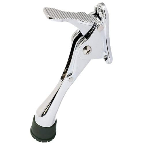 Hashi One Touch Kickdown Door Stopper, Door Holder, Heavy Duty Door Stops, Bottom of Door, Height-Adjustable Rubber Tips by HASHI (Chrome 4 inch x 1pack) - Image 1