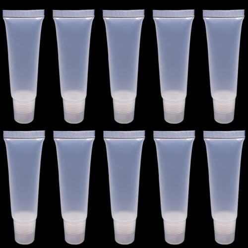 SpiderJuice 5Pc 10ml Clear Mini Refillable Empty Squeeze Lip Gloss Lip Balm Lip Oil Tubes Storage Container Holder Jar Bottles with Screw Cap for Household Translucent Frosted & Travel Toiletries - Image 1