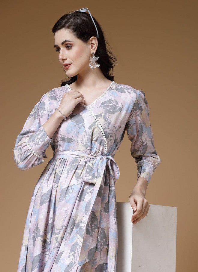 Indibelle Women Pink Abstract Printed Fit & Flare Maxi Dress - Image 5