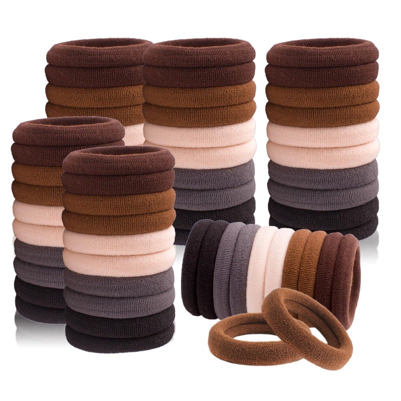 TBUKEOM Hair Ties for No Damage, 100 PCS Soft Seamless Cotton & Nylon Elastic Ponytail Holders, Rubber Bands for Thick Hair, Hair Accessories for Girls & Women - Image 1