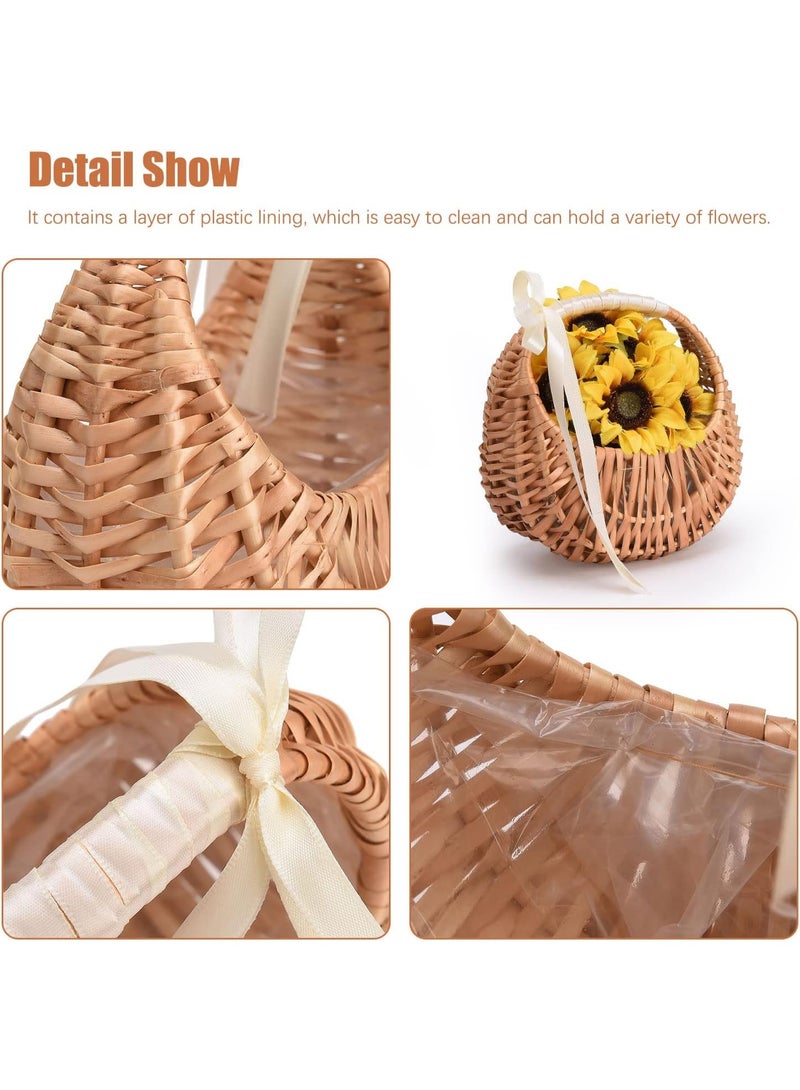 Bukela Flower Basket, Handheld Flower Arrangement Basket, Portable Woven Flower Pot Storage Box, Rattan Basket Half Moon Wicker Basket Willow Straw Basket for Home Party (2pcs-with Bow) - Image 2
