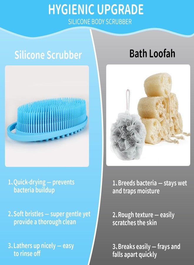 QOIUSO Silicone Body Scrubber for Shower – 2 Pack Soft Exfoliating Loofah Alternative, Gentle & Quick-Drying Silicone Body Wash Scrubber Brush for Sensitive Skin Women Men Kids (Blue & Green - Image 5