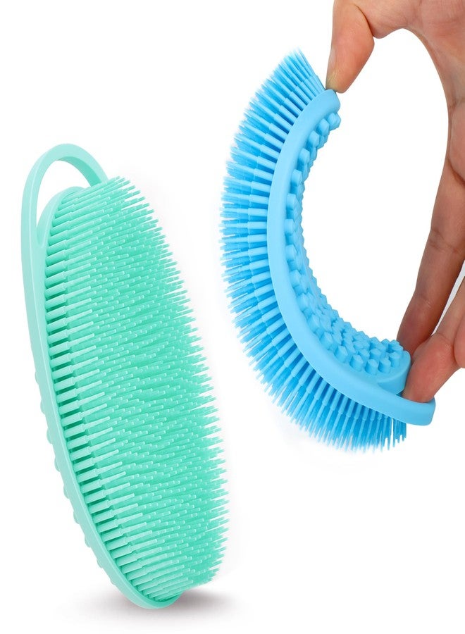 QOIUSO Silicone Body Scrubber for Shower – 2 Pack Soft Exfoliating Loofah Alternative, Gentle & Quick-Drying Silicone Body Wash Scrubber Brush for Sensitive Skin Women Men Kids (Blue & Green - Image 1