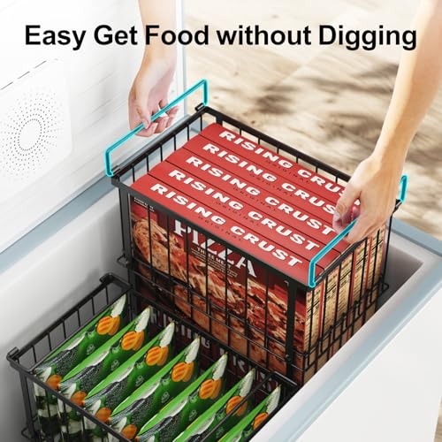 iSPECLE Freezer Organizer Bins, 2 Pack Fits 12" Pizza Adjustable for 5 to 7 Cu.Ft Chest Freezer, Stackable Wire Baskets with Handles, Heavy Duty Storage for Bulk Meat & Frozen Food, Black - Image 5