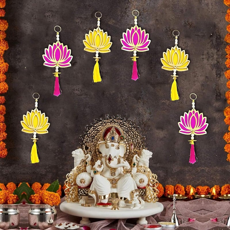 CREYENTES Lotus Hangings Lotus Toran Latkan with White Pearl and Tessel for Decoration of Diwali Home Decoration Door Hanging Wall Hanging Ganesh chaturthi Lotus_Small_Mix PY_12 - Image 5