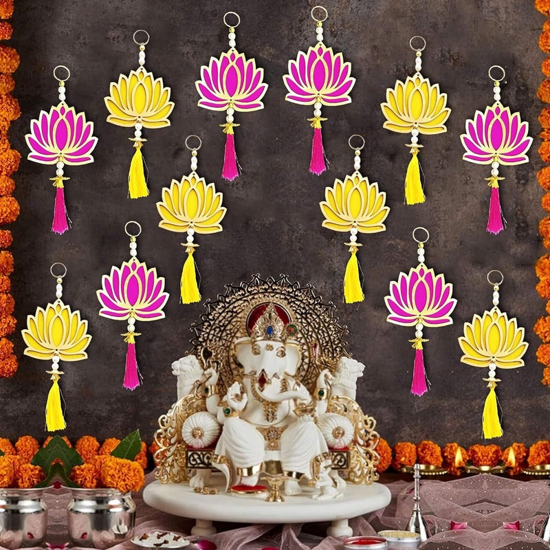 CREYENTES Lotus Hangings Lotus Toran Latkan with White Pearl and Tessel for Decoration of Diwali Home Decoration Door Hanging Wall Hanging Ganesh chaturthi Lotus_Small_Mix PY_12 - Image 1