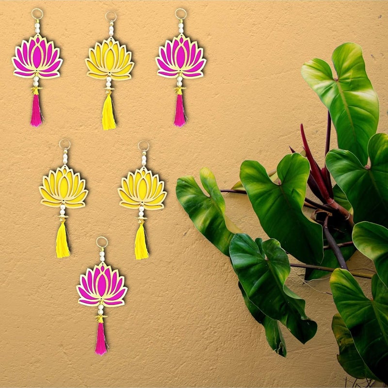 CREYENTES Lotus Hangings Lotus Toran Latkan with White Pearl and Tessel for Decoration of Diwali Home Decoration Door Hanging Wall Hanging Ganesh chaturthi Lotus_Small_Mix PY_12 - Image 4