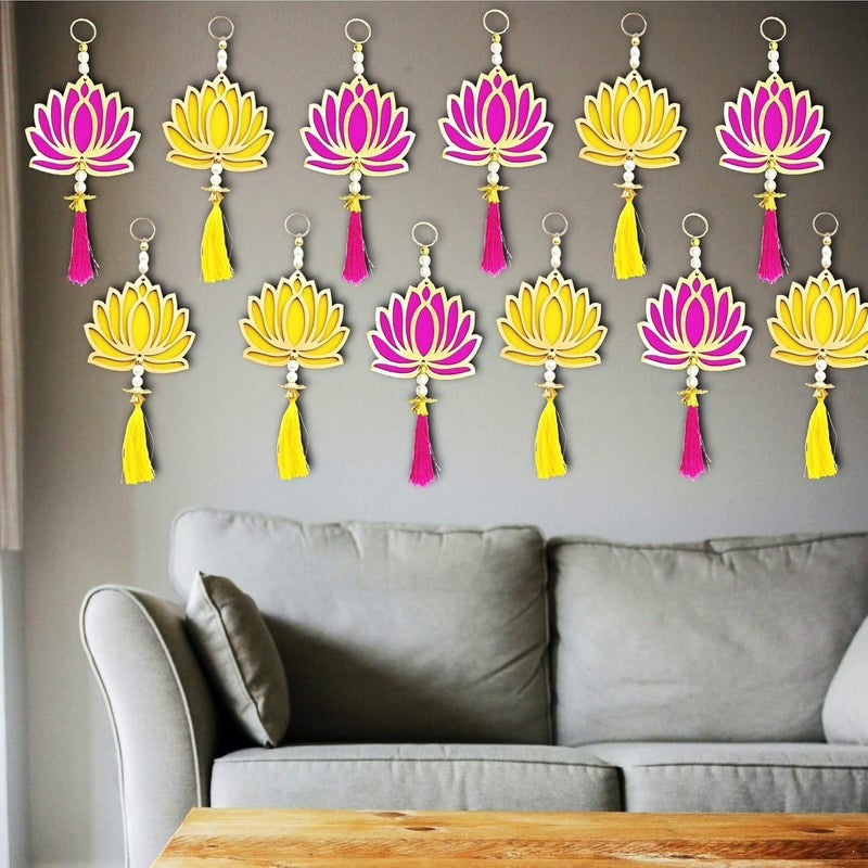 CREYENTES Lotus Hangings Lotus Toran Latkan with White Pearl and Tessel for Decoration of Diwali Home Decoration Door Hanging Wall Hanging Ganesh chaturthi Lotus_Small_Mix PY_12 - Image 3