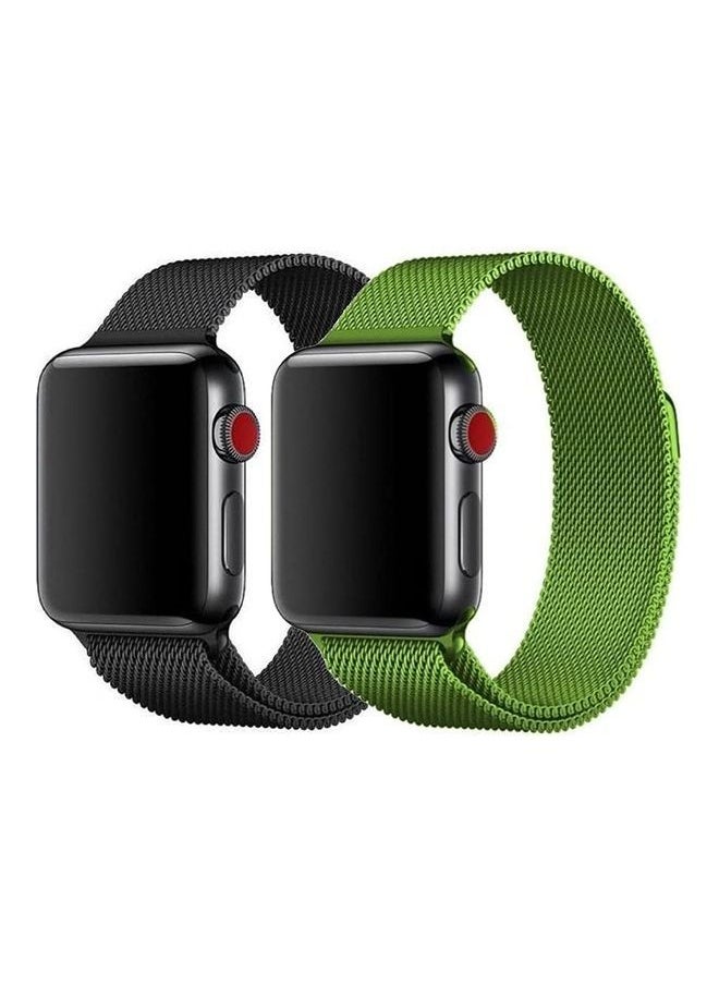 NIBEMINENT - 2-Piece Milanese Replacement Bands For Apple Watch SE/6/5/4/3/2/1 42/44mm Black/Green - Image 1
