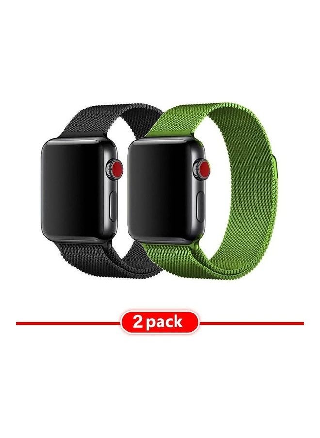 NIBEMINENT - 2-Piece Milanese Replacement Bands For Apple Watch SE/6/5/4/3/2/1 42/44mm Black/Green - Image 1