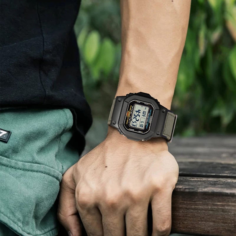 Lijinlan Nylon Strap Compatible with Casio G-shock Watch GW100/GA100/GA120/GA400/GD100/GD110/GD350/ DW-D5500 /DW5600E/ DW6900/DW-9052/GWM5610, Replacement Canvas Band for Gshock (Green, Black) - Image 3