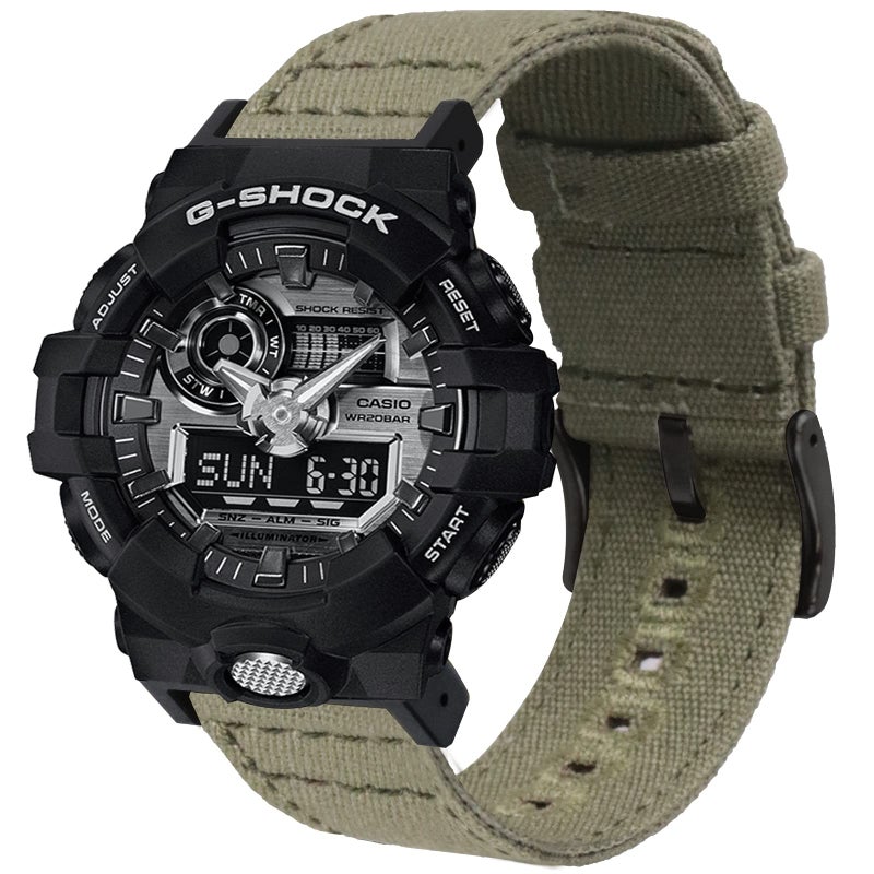 Lijinlan Nylon Strap Compatible with Casio G-shock Watch GW100/GA100/GA120/GA400/GD100/GD110/GD350/ DW-D5500 /DW5600E/ DW6900/DW-9052/GWM5610, Replacement Canvas Band for Gshock (Green, Black) - Image 2