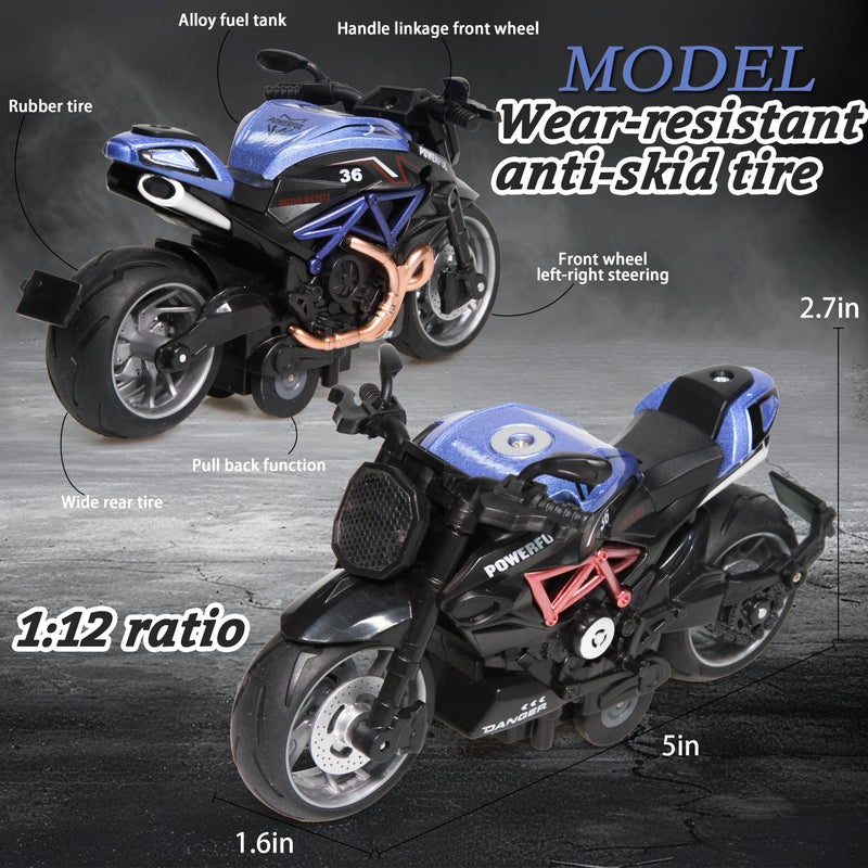 MQDMINI 4-Pack Pull-Back Motorcycle Toys - Friction Powered Kids Toy Cars with Lights, Sounds & Automatic Drive for Boys & Girls Aged 3-12 - Image 5