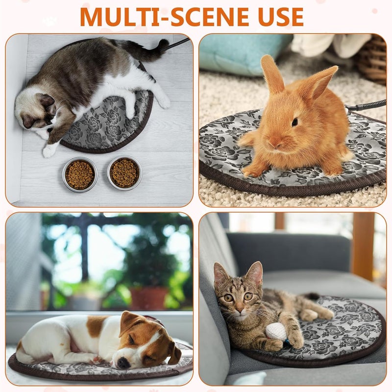 Riakrum وسادة تدفئة للقطط 16 بوصة 2 قطعة وسادة تدفئة دائرية مقاومة للماء وسادة تدفئة كهربائية للحيوانات الأليفة وسادة تدفئة قابلة للتعديل مع غطاء قابل للغسل سلك فولاذي مضاد للعض للقطط والجراء - Image 3