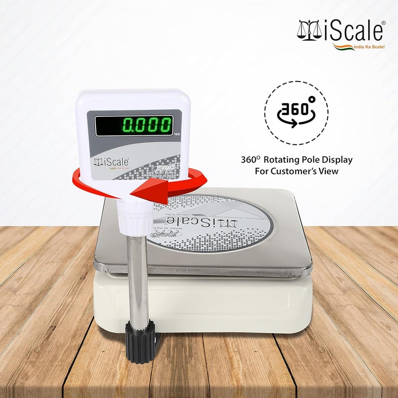 Iscale ميزان رقمي قابل للشحن iScale i05 بسعة 30 كجم مع عرض عمود أمامي ووعاء من الفولاذ المقاوم للصدأ مثالي للمتاجر مع شهادة - Image 3