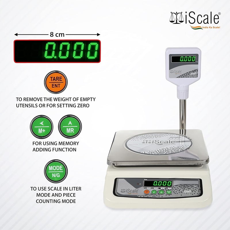 Iscale ميزان رقمي قابل للشحن iScale i05 بسعة 30 كجم مع عرض عمود أمامي ووعاء من الفولاذ المقاوم للصدأ مثالي للمتاجر مع شهادة - Image 5