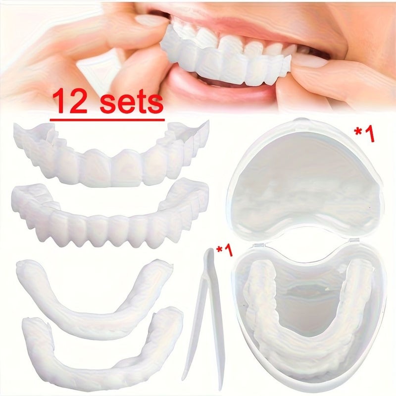 12 Sets Adjustable Cosmetic Teeth Veneers for Upper Lower Unisex Easy Wear Instant Kit - Image 1